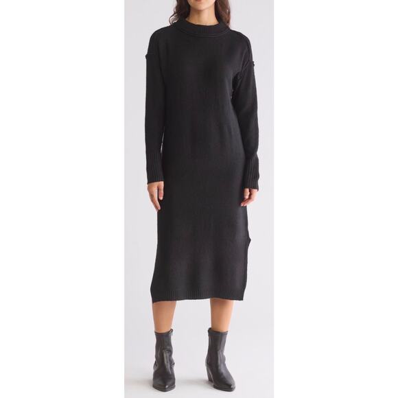 STITCHDROP Dresses & Skirts - STITCHDROP Ribbed Sweater Dress in Black Crewneck Long Sleeve Size Medium NEW‎